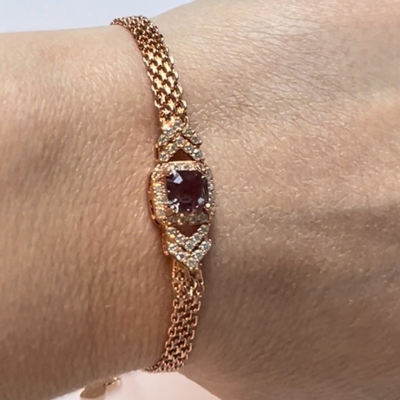BAL5 1CTPrincess Cut Genuine Russian Alexandrite Mesh Bracelet 18K RoseGoldS925 - Picture 4 of 10